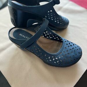 Rialto Navy Cutout Mary Jane Wedge